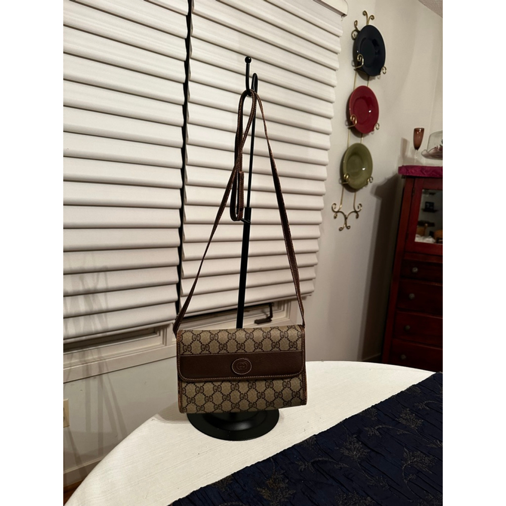 Gucci Brown & Beige Coated Canvas Crossbody Bag w/ Flap Closure - Picture 3 of 14
